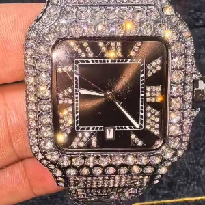 Men’s Iced Watch Blue Dial Quartz Watch Zircon Watch