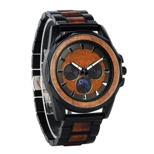 Men’s Koa Wood Watch Handmade Wooden Watch With Day and Date Anniversary Gift for Him