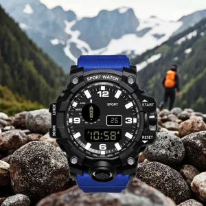 Men’s LED Digital Sport Watch, Multifunction Fitness Electronic Chronograph, 40mm, Hand Dial Display, Alarm