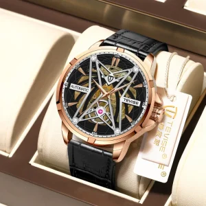 Men’s Leather Automatic Mechanical Watch Waterproof Hollow Watch