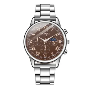 Men’s Luxury Alloy Glass Dial Quartz Wrist Watch with Calendar Business Style
