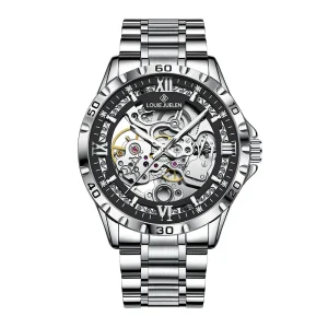 Men’s Luxury Automatic Hollow Mechanical Waterproof Watch with Business Casual Style