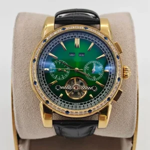 Men’s Luxury Automatic Mechanical Watch Diamond Bezel Versatile Stainless Steel Case Waterproof Watch Cow Leather Band