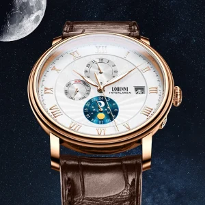 Men’s Luxury Automatic Mechanical Watch Sapphire Crystal Pointer Luminous 5BAR Water Resistant Stainless Steel Leather