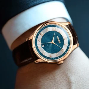 Men’s Luxury Automatic Mechanical Watch Stainless Steel Case Leather Band Sapphire Crystal Dial 5BAR