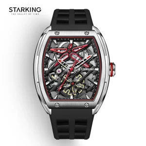 Men’s Luxury Automatic Mechanical Watch Wine Barrel Gemini Waterproof Hollow Steel Case Silicone Watch