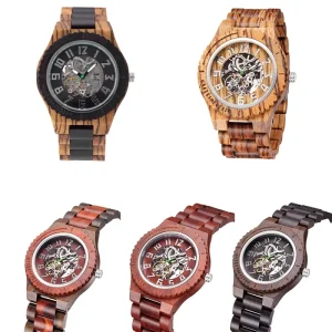 Men’s Luxury Automatic Mechanical Wood Dial Business Style Digital Display Watch