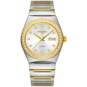 Men’s Luxury Automatic Watch 41mm Diamond Bezel Sapphire Crystal Dual Calendar Two Tone Steel Bracelet 3ATM Waterproof