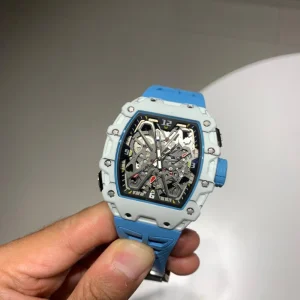 Mens Luxury Automatic Watch Black Carbon Fiber Skeleton Dial Butterfly Rotor Mechanical Watch