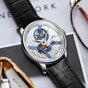 Men’s Luxury Automatic Wrist Watch Creative Design Mechanical Water Resistant Sapphire Crystal Leather Band 41mm Dial
