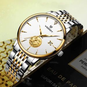 Mens Luxury Business Mechanical Watch with Tourbillon Stainless Steel Two Tone Case Transparent Case Back Water Resistant