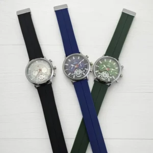 Men’s Luxury Business Quartz Watch Skeleton Dial Automatic Date Magnetic Clasp Luminous Hands Silicone Strap