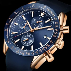 Men’s Luxury Chronograph Watch Stainless Steel Quartz Silver Watch