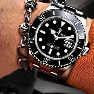 Men’s Luxury Fashion Automatic Mechanical Watch Alloy Case Stainless Steel Band Luminous Hands Crystal Dial Water Resistant Push