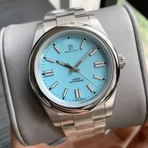 Men’s Luxury Fashion Mechanical Watch 10m Waterproof Stainless Steel Pink Crystal Dial Window 40mm Limited Edition
