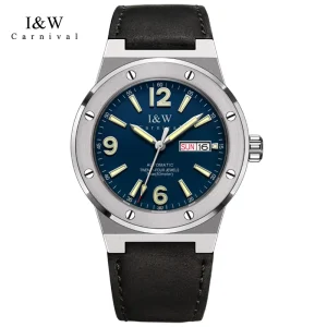 Men’s Luxury Mechanical Watch Stainless Steel Case Cow Leather Band 20mm Width 42mm