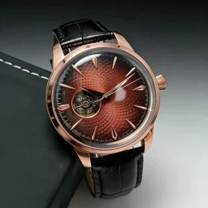 Men’s Luxury Miyota Mechanical Stainless Steel Watch Hollow Case Back Waterproof Leather Strap Fashionable Pointer Design NH38