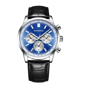 Men’s Luxury Quartz Analog Watch Chronograph Alloy Case Leather Strap 3BAR Water Resistant Wrist Watch