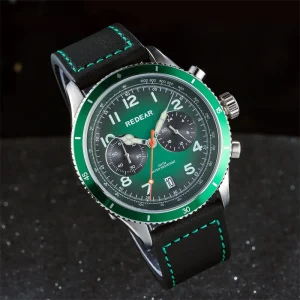 Men’s Luxury Quartz Chronograph Watch with Stainless Steel Case and Leather Band Waterproof 10 Bar