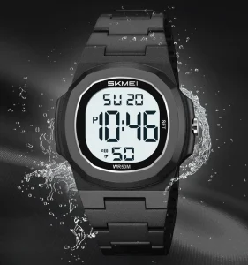 Men’s Luxury SKMEI 2428 Digital Square LED Display Chronograph Watch Plastic Case Alarm Gift