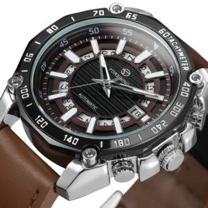 Men’s Luxury Shanghai Automatic Mechanical Charm Watch with Brown Leather Strap and Luminous Dial Skeleton Watches