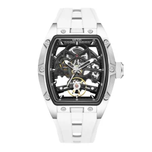 Men’s Luxury Silver Steel Shell Automatic Mechanical Watch with Hollow Dial 30M Waterproof Luminous Day Function