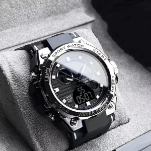 Men’s Luxury Sports Digital Watch Electronic Movement LED Display Black Metal Case Waterproof Sports Watch