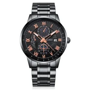 Men’s Luxury Square Sport Stainless Steel Quartz Watch with Glass Dial Waterproof Date Display 44mm Fashion Business Style