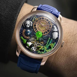 Men’s Luxury Stainless Steel Watch Sapphire Crystal Case Leather Strap Water Resistant 5BAR Business Style Movement Panda