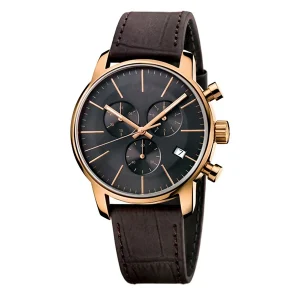 Men’s Luxury Watch Custom Logo Quartz Movement Leather Strap Glass Pointer