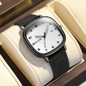 Men’s Luxury Watch Waterproof Luminous Sports Date 50mm Alloy Case Glass Dial Leather Quartz Wristwatch