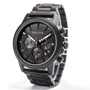 Men’s Luxury Watch with Antique Chronograph Ebony Wood Case