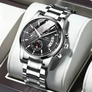 Mens Luxury Watches Business Chronograph Dress Waterproof Stainless Steel Straps Analog Quartz Wrist Watch