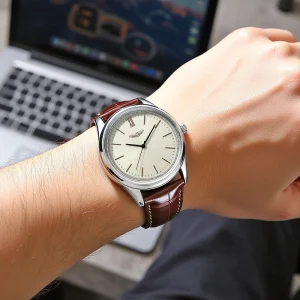 Men’s Luxury Waterproof Quartz Watch Business Casual Classic Retro Dial Alloy Pointer Leather Strap Customizable Logo