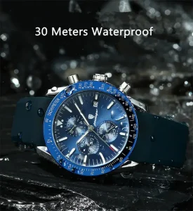Men’s Luxury Waterproof Sport Quartz Wristwatch Luminous Date Display Top Fashion Chronograph Design Oval 44mm Silicone Strap