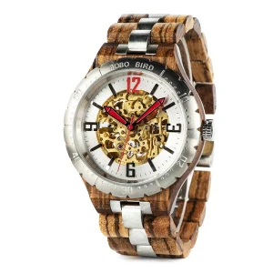 Men’s Luxury Wood Automatic Wristwatch with Seiko Movement and Glass Dial