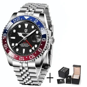 Men’s Mechanical Automatic Business Watch 10ATM Waterproof Stainless Steel Strap Genuine Sapphire Luminous Diver