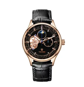 Mens Mechanical Automatic Movement Business Watch 42mm Dial Leather Strap Sports Leisure Wristwatch