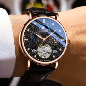Men’s Mechanical Automatic Tourbillon Hollow Waterproof Fashion Multi function Compass Watch