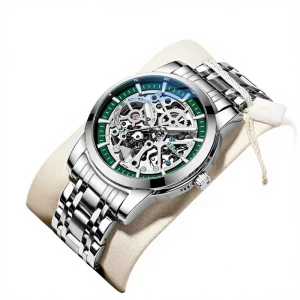 Men’s Mechanical Automatic Watch 41mm Pointer Dial Metal Case Stainless Steel Band Hidden Clasp 30M Water Resistant Luminous