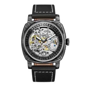 Men’s Mechanical Movement Fully Automatic Mechanical Retro Pattern Carving Watch Waterproof