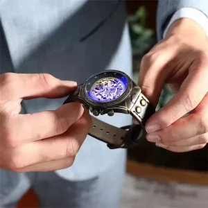 Men’s Mechanical Self-Winding Wristwatch, Round Dial, Stainless Steel Band, Luminous Markers, 3ATM