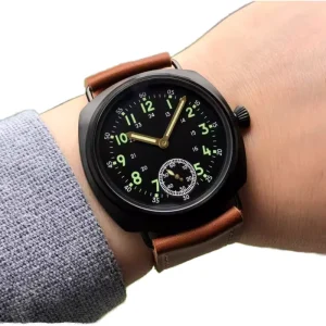 Men’s Mechanical Watch 47mm Stainless Steel Case Luminous Dial Glass Crystal 24mm Leather Strap Automatic Movement