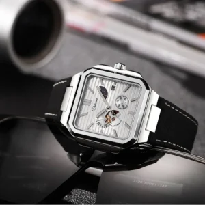 Men’s Mechanical Watch Alloy Leather Band 30M Water Resistant Luminous Automatic Pointer Dial Butterfly Clasp