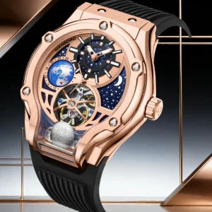 Men’s Mechanical Watch Automatic Hollow Luminous Waterproof Starry Sky Dial Silicone Band