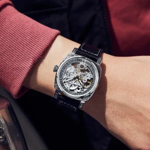 Men’s Mechanical Watch Full Automatic Alloy Luminous 30M Water Resistant Leisure Leather Strap Watch