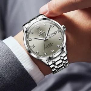Men’s Mechanical Watch Fully Automatic Genuine Luminous Stainless Steel Waterproof Sports Business Style Wristwatch