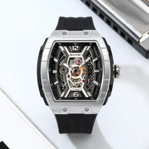 Men’s Mechanical Watch M033, Transparent PC Case, Silicone Band, Waterproof, Automatic Movement, Glass Mirror