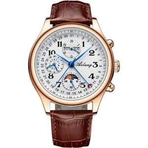 Mens Mechanical Watch Moon Phase Calendar Multi function Automatic Watch Waterproof Customized OEM Wristwatch