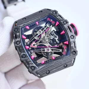 Men’s Mechanical Watch Pink TPT Skeleton Dial Tourbillon Luxury Watch